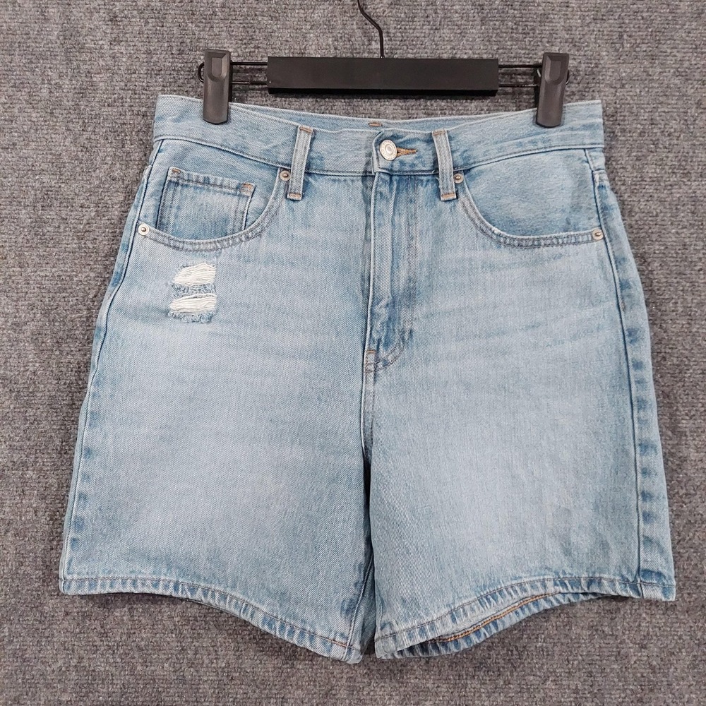 Uniqlo Shorts Womens 25 Blue Denim Mom High Rise Distressed Casual Summer